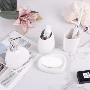 XYQXYQ Elegant 4-Piece Galvanized Ceramic Bathroom Set, featuring a lotion dispenser, mouth rinse cup, soap dish, and toothbrush holder, modern bathroom decoration set (white)