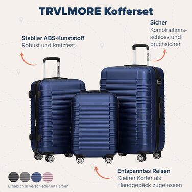 Набір валіз TRVLMORE 3 в 1: маленька, середня, велика, сірий колір. Валізи з твердим корпусом, 55x40x20 см (ручна поклажа).