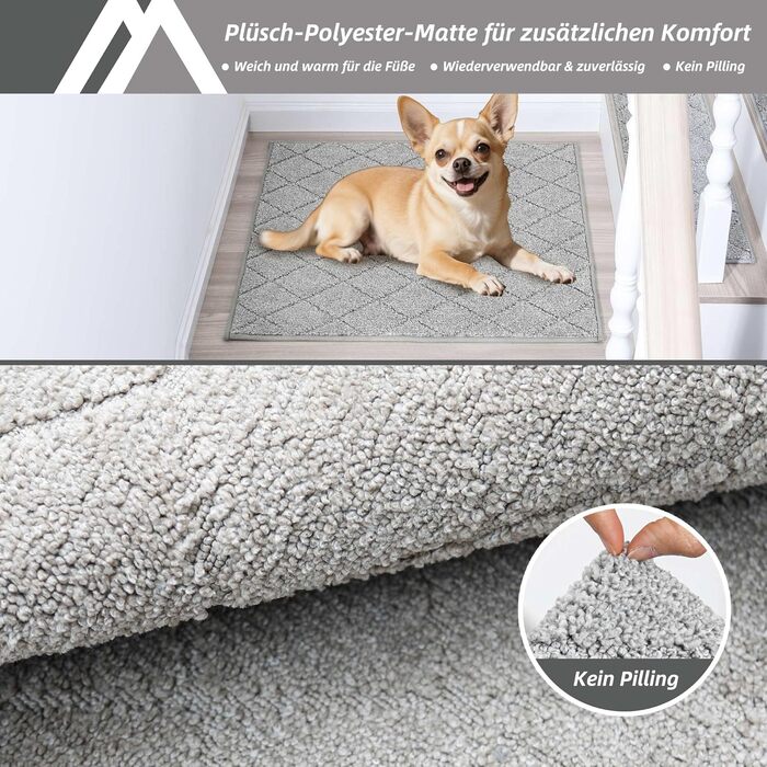 Ковзаючі сходи COSY HOMEER, 15 шт., 70 x 22 см, антиковзаючі, самоклеючі, машинне прання, 100% поліестер, TPE-підкладка, для дітей, літніх людей та домашніх тварин, сірий та білий