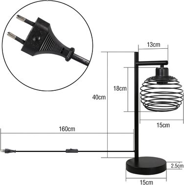 Стійка лампа ZMH Vintage - чорна металева лампа для спальні, вітальні, дитячої кімнати, офісу (2 шт.)
