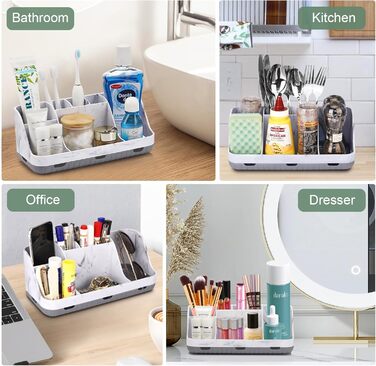 Тримач для зубних щіток у ванну кімнату: органайзер для електричної зубної щітки та пасти, 7 відділень, сірий мармур