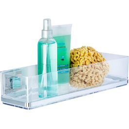 WENKO Vacuum-Loc Bathroom Wall Shelf Quadro Maxi, 2 tiers, with removable bowl, mounting without drilling, stainless steel/plastic, 38.5 x 8.5 x 14.5 cm