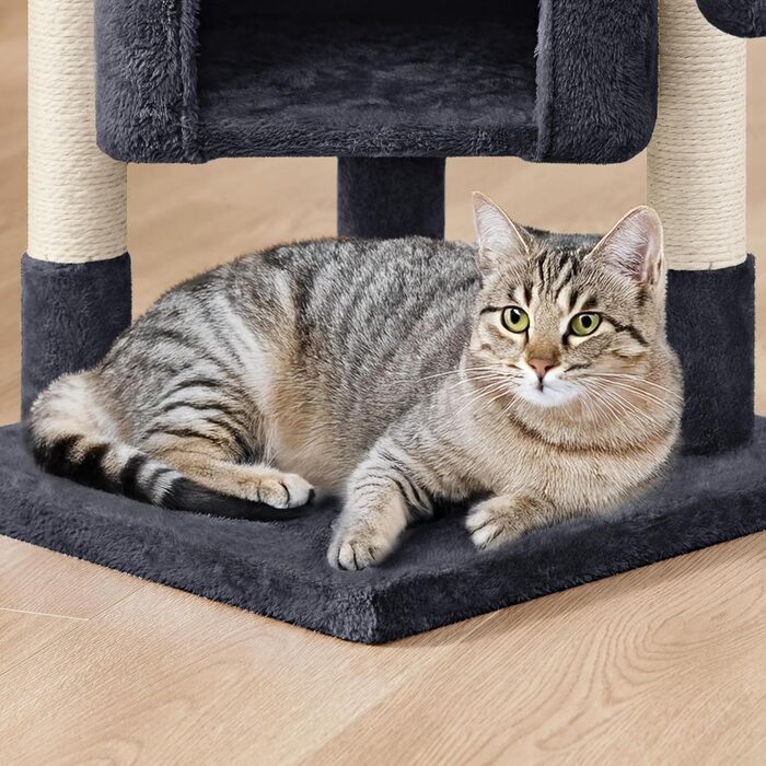 Yaheetech Scratching Post 60 cm Small Cat Scratching Tree, with Cat Cave, Plush Sisal, Cat Tree Cat Furniture Play Tree for Small Cats, Black