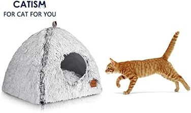 Cat Bed Washable Cat Sleeping Place for Cats Cat Cave Plush Pet Cat Head Pillow Cat House Cat Cushion Fluffy Kitten Puppy Snuggle Bed Pet Bed White (Gray, medium)