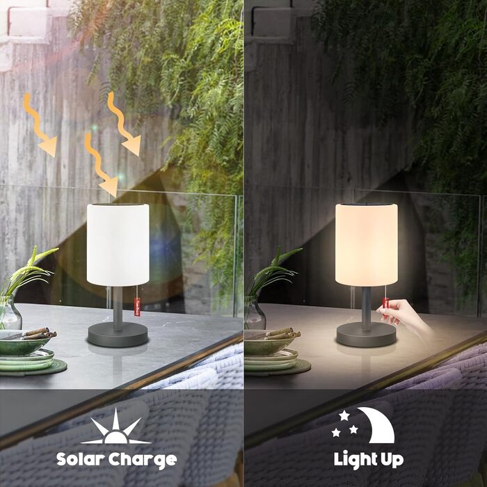 Світлодіодний солярний настільний світильник для вулиці 2-в-1, бездротовий, 8 кольорів, для саду, кемпінгу (Сірий)