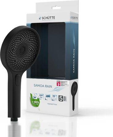 SCHÜTTE Hand Shower SAMOA RAIN | Velvet Jet Technology | Showerhead with over 300 nozzles | 3 adjustable spray patterns | Anti-limescale showerhead for the shower | White (Black)