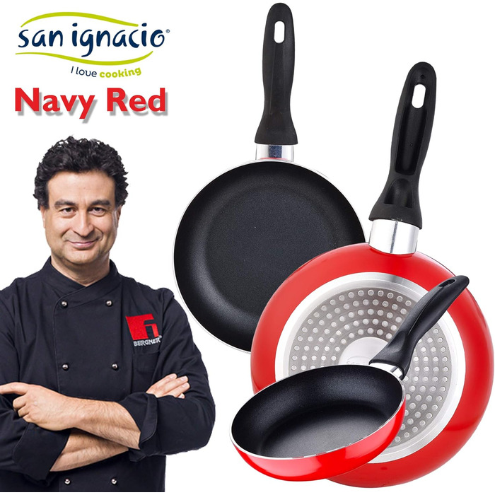 Набір сковорідок San Ignacio 3 шт. 16/20/24 см, червоний, універсальна кришка, пресоване алюміній, для індукційних плит