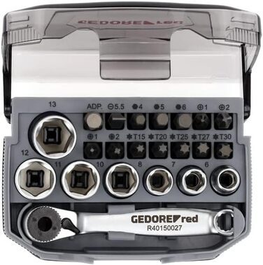 Набір біт GEDORE red, 23 предмети, з тріскачкою, бітотримачем і насадками 1/4'' (6,3 мм) R49005023
