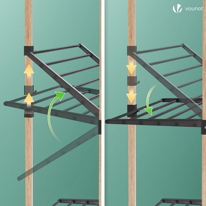 Сушарка для білизни VOUNOT вежа 3-ярусна, складана, на колесах, біла (чорна) - 25м, імітація дерева