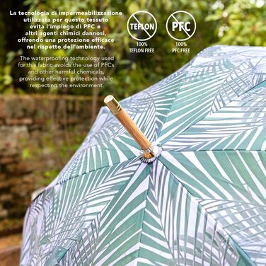 Perletti Green Eco Women's Umbrella - Recycled Material, Automatic Open/Close, 102cm Diameter, White Kentia Flower Design