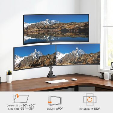 Тримач для монітора на стіл для 3 моніторів, регульована висота, 80 см, до 20 кг