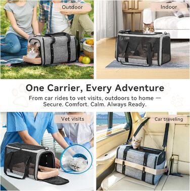 Транспортна переноска для кота/собаки Petsfit - складана переноска для авто, сіра, M (45,5 x 28 x 28 см)