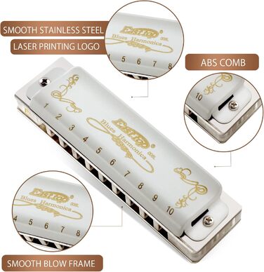 Губна гармошка East Top Diatonische Blues Harmonica C Key T008L - 10 отворів для професійних музикантів, початківців та дітей