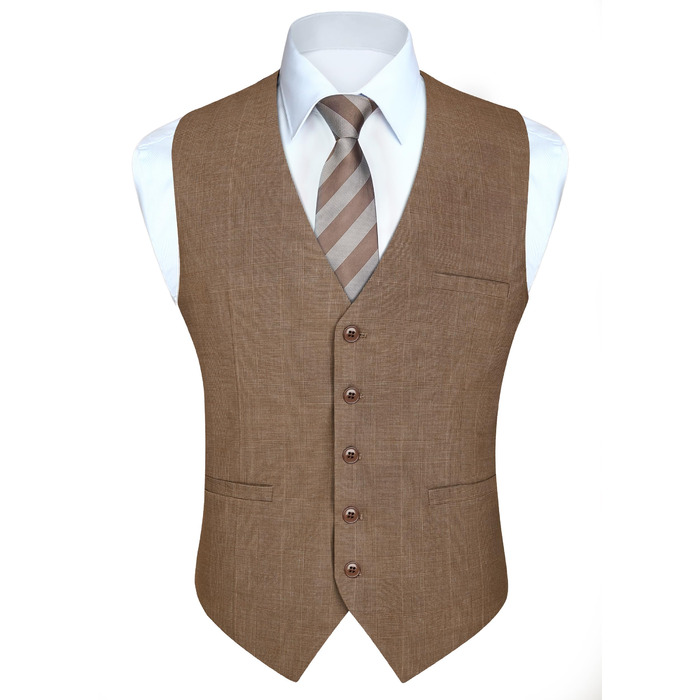 HISDERN Жилет чоловічий в клітинку, класичний, бавовна, для весілля, в стилі 'Hahnentritt', під костюм (S, Коричневий / Хакі)