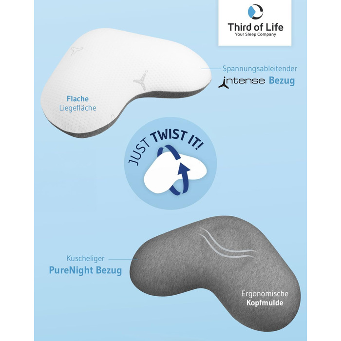 Third of Life Orthopedic Side Sleeper Pillow Twist with innovative Intense cover, Memory Foam Pillow against neck pain, Ergonomic pillow for side sleepers & allergy sufferers