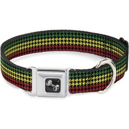 Нашийник для собак Buckle-Down Seatbelt Buckle - Houndstooth Black/Rasta, 1' шириною, розмір L (15-26 дюймів)