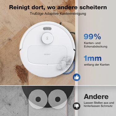 ECOVACS DEEBOT N30 PRO Omni: Робот-пилосос з функцією миття підлоги, 10000 Па, технологія ZeroTangle 2.0, TruEdge, 60°C миття, сушка гарячим повітрям, білий