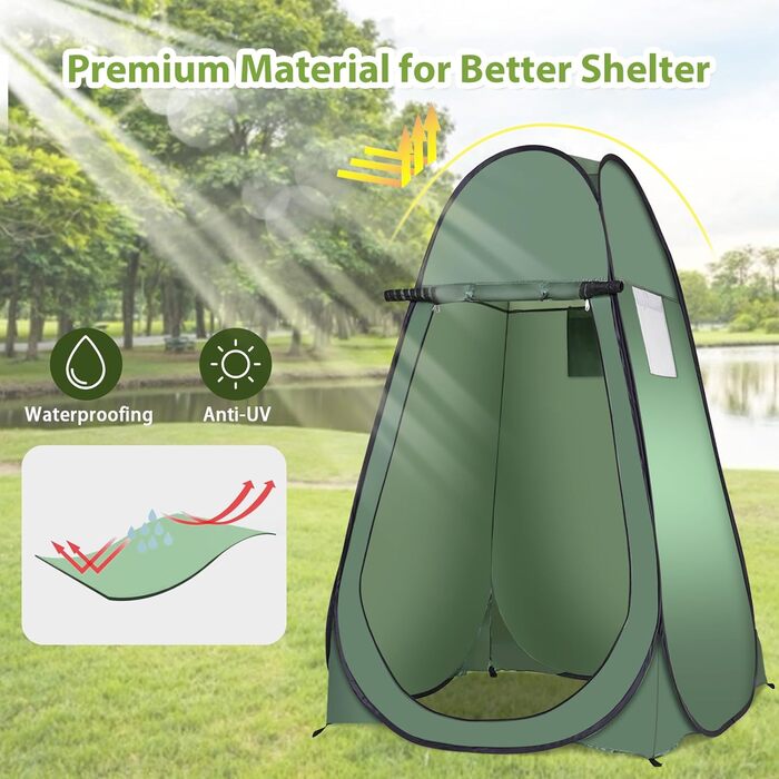 Намет для душу HOMASIS Pop up, зелений, 120x120x190 см - переносний, для кемпінгу, з кишенькою