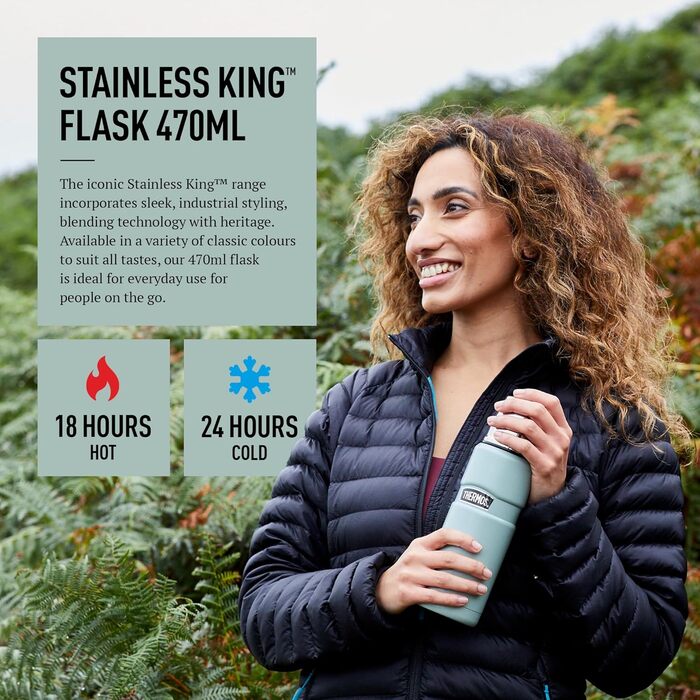 Stainless King 470ml Insulated Water Bottle - Travel Mug & Daily Commute Bottle - Duck Egg Blue