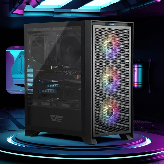 Ігровий корпус darkFlash DRX70 ATX Mid-Tower, 3x120мм RGB вентилятори, загартоване скло, Mesh-панель, чорний