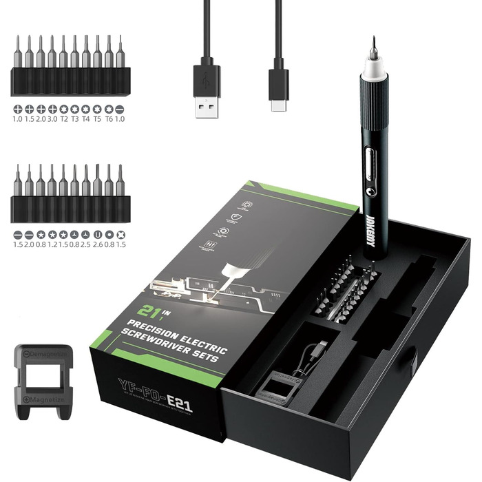 JAKEMY Mini Електродриль E21-B: Набір для дрібної механіки з регулюванням моменту та LED-підсвічуванням, USB-C зарядка