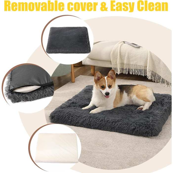 Килимок для собак середніх порід, м'який, з довгим плюшем, 75 x 50 x 8 см, темно-сірий