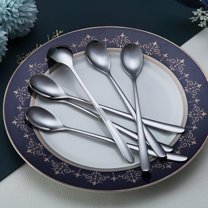 Набір ложок HOMQUEN (6 шт.) з нержавіючої сталі, чорного кольору. Ідеально підходять для кави, коктейлів, чаю та морозива. Преміум якість, довгий зручний ручка.