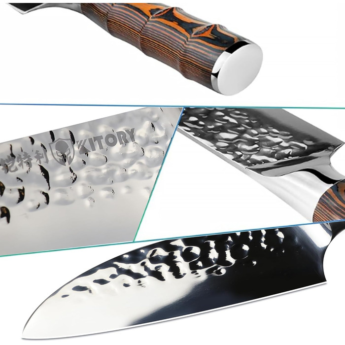 Професійний ніж Santoku Kitory 14 см для суші та кухні з молотильною гострою лезою з вуглецевої нержавіючої сталі та бамбуковою ручкою, у подарунковій коробці