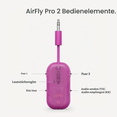 Bluetooth-трансмітер та ресивер Twelve South AirFly Pro 2 для AirPods та навушників, Fuchsia Ice