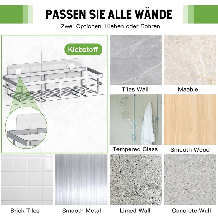 Дзеркальна поличка для душу Uamector без свердління - 2 шт. (сірий, прямокутна)