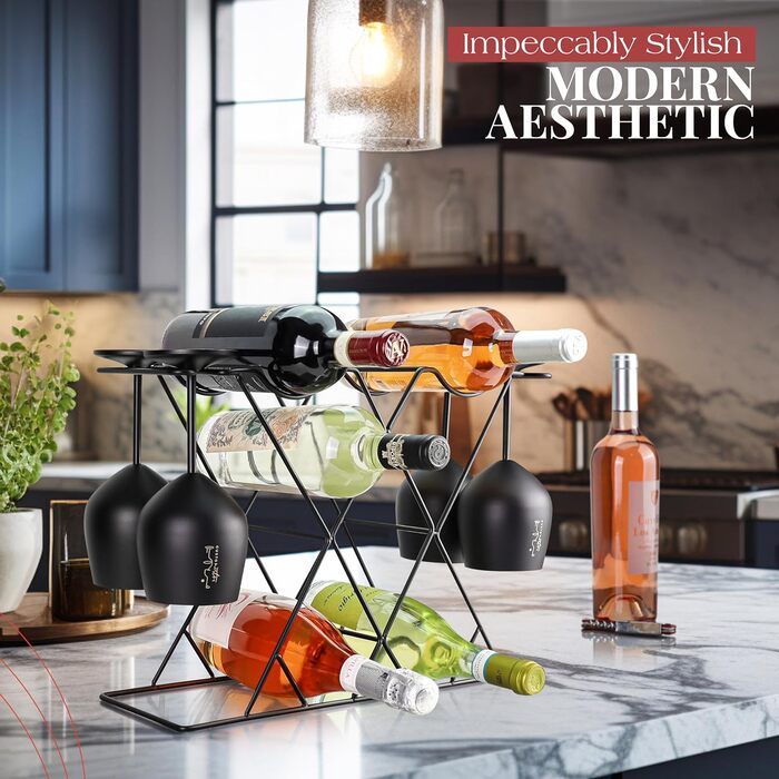 Стильне металеве віноградник Gusto Nostro для столу: 3-рівнева підставка для 8 пляшок вина, для столу, шафи, комори. Без монтажу (Чорний)
