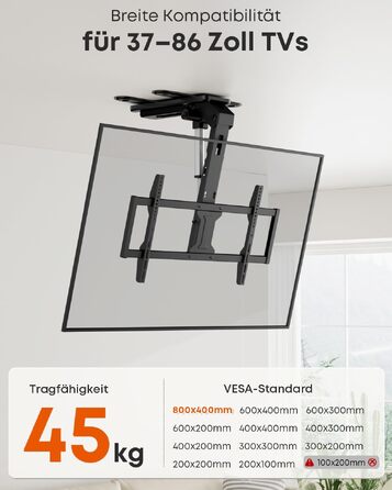 Електричний кронштейн для телевізора стельовий (37-86 дюймів), з пультом дистанційного керування, витримує до 45 кг