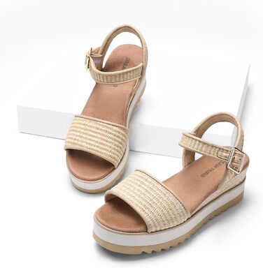 Еспадрильї жіночі Dream Pairs на платформі, сандалі з відкритим носком, натуральне рафія, 39 EU