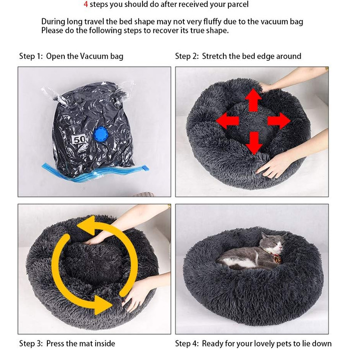 Кругле м'яке ліжко для собак та котів Haoye, плюшеве, зручне, миється, Ø 50 см, бордовий