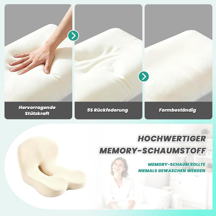 Ортопедична подушка для сидіння Urban Deco з підспинником, ергономічна подушка для спини з Memory Foam, для офісного крісла, автокрісла, інвалідного візка, чорно-сіра, 1 шт.