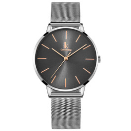 Годинник жіночий Alienwork IK Minimalist, ультратонкий, сітчате браслет (срібло/сірий/сріблястий сітчастий ремінець)