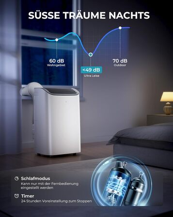 Мобільний кондиціонер 9000 BTU з вихідним шлангом | 4-в-1 | Тиха робота <48 dB | Digital display + пульт | Комплект для встановлення у вікно | Таймер 24h | Для приміщень до 25 м² (12000 BTU)