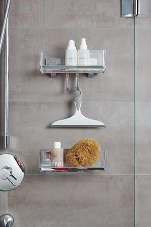 WENKO Vacuum-Loc Bathroom Wall Shelf Quadro Maxi, 2 tiers, with removable bowl, mounting without drilling, stainless steel/plastic, 38.5 x 8.5 x 14.5 cm
