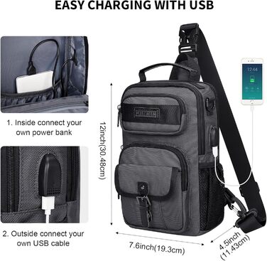 Сумка-слінг чоловіча WITZMAN для подорожей, нагрудна сумка, 8L, USB-порт для зарядки, легка чоловіча/жіноча сумка на плече