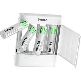 Акумулятори Li-Ion AA 1.5V 2500mAh Imuto (8шт) з зарядним пристроєм, 1600+ циклів, низький саморозряд