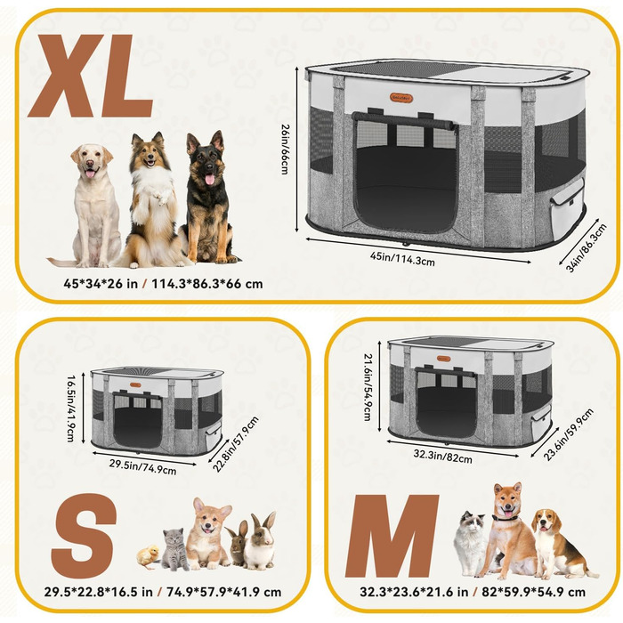Клітка-манеж для тварин, розкладний загон для кошенят та цуценят, клітка для собак, манеж для цуценят для дому, переносна клітка з сумкою, намет, для відпочинку на природі, кемпінг, розмір L (СІРИЙ, розмір S:)