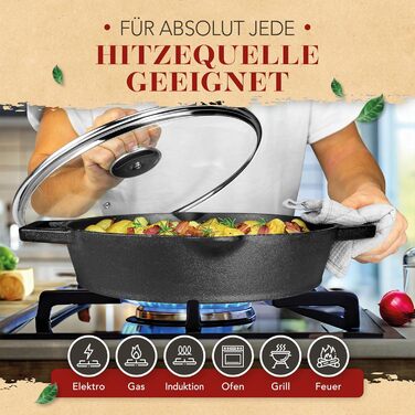 Чавунна сковорода гриль Krustenzauber 26 см з індукційним дном та двома ручками - рифлена, для смаження м'яса та овочів