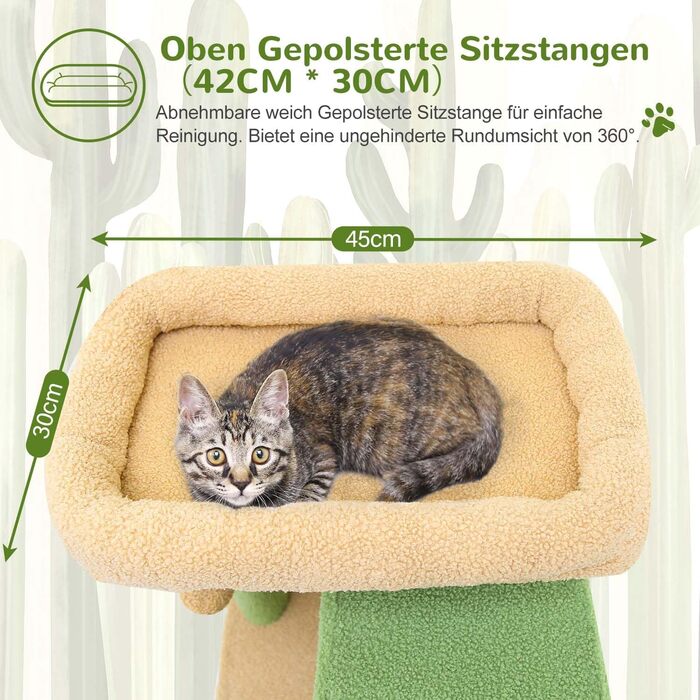 Драбина-кіготь Globlazer Kaktus (178 см) для котів: велика, з гамаком, будиночком, платформами, рампою з сизалю, стабільна для 2-4 котів (F70 Pro, зелена) XXL