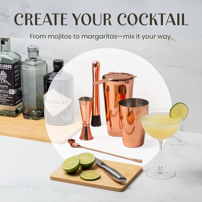 Набір для приготування коктейлів Mixology & Craft Cocktail Shaker Set, 11 предметів, для дому, аксесуари для бару, мідь