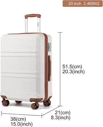 Валіза Kono Trolley з жорстким корпусом, ручна поклажа, легка, ABS, подвійні колеса, кодовий замок, 55 см, кремово-біла