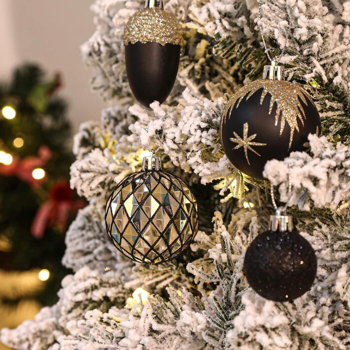 Набір прикрас для ялинки Shareconn: 106 шт., 24 кольори, ударостійкі кулі, декор для ялинки, свята, весілля (чорний та шампань-золото)