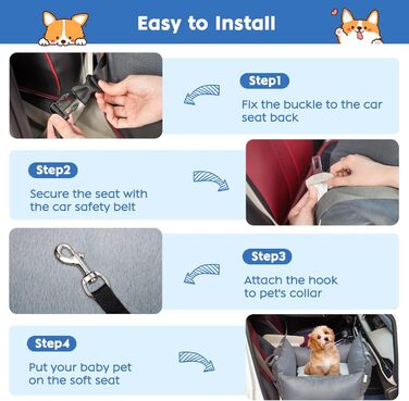Автокрісло для собак 2-в-1 з ременем безпеки: автокрісло та ліжко для собак, знімний килимок та чохол, миється, для собак маленьких та середніх порід, сірий & блакитний