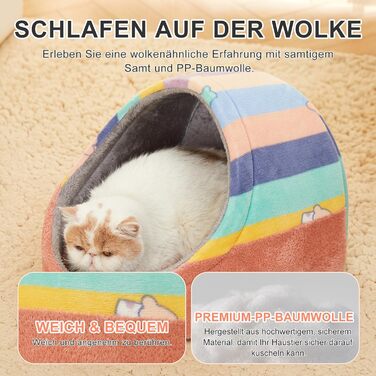 Jiupety Cat Cave, Cat House, Cat Basket, Cat Bed with Non-Slip Bottom, Washable Detachable Cushion, M (41 cm x 41 cm x 33 cm), (Rainbow, L 41 cm x l 41 cm x H 33 cm)