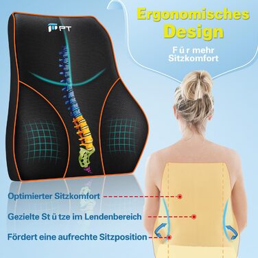 Подушка для попереку POOTACK з memory foam - ергономічна підтримка для авто, офісу та геймінгу, чорна