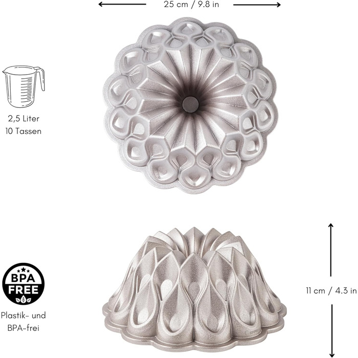 Форма для кексу Erreke Gugelhupfform, 24 см, 2 л, преміум-якість, антипригарне покриття